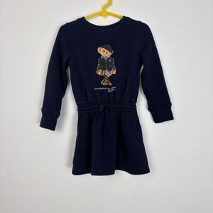 Polo Ralph Lauren Girls Bear Fleece Sweatshirt Dress Size 3T Navy Pockets Preppy